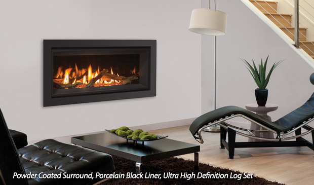 Enviro C34 burning beside a black leather lounge chair
