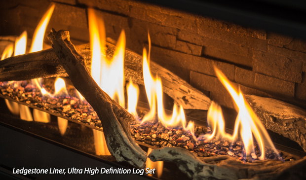 Driftwood log set burning in the Enviro C34