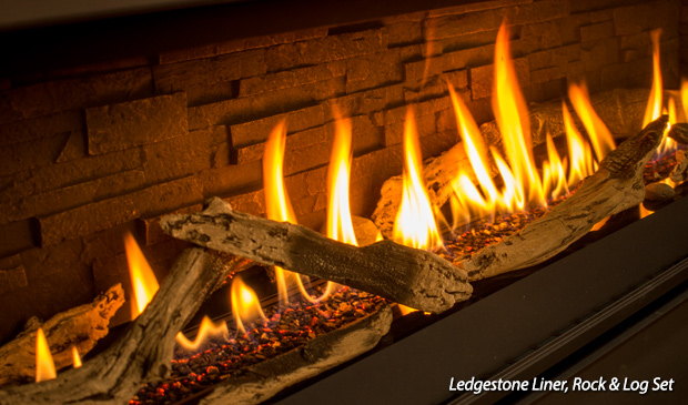 Ledgestone liner glowing behind the Enviro C60 flame