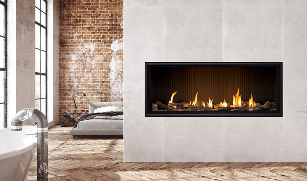 Enviro C60 Tall burning in a plaster wall of a brick loft