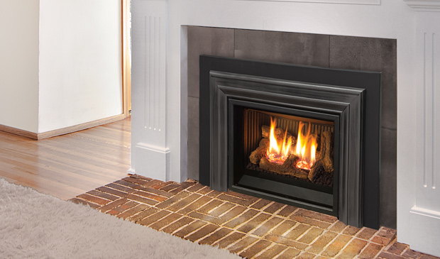 Enviro E20 insert fitted into a classic brick hearth