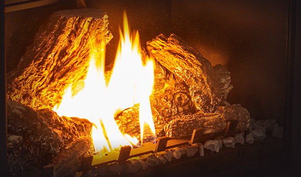 Logs mid-blaze in the Enviro E25 insert
