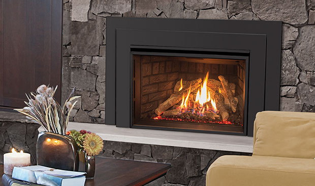 Enviro EX35 insert in a stone wall beside a cream sofa