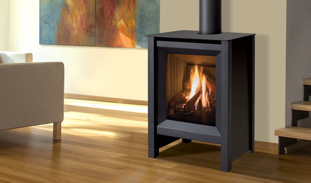 Enviro S20 freestanding gas stove in a bright gallery loft