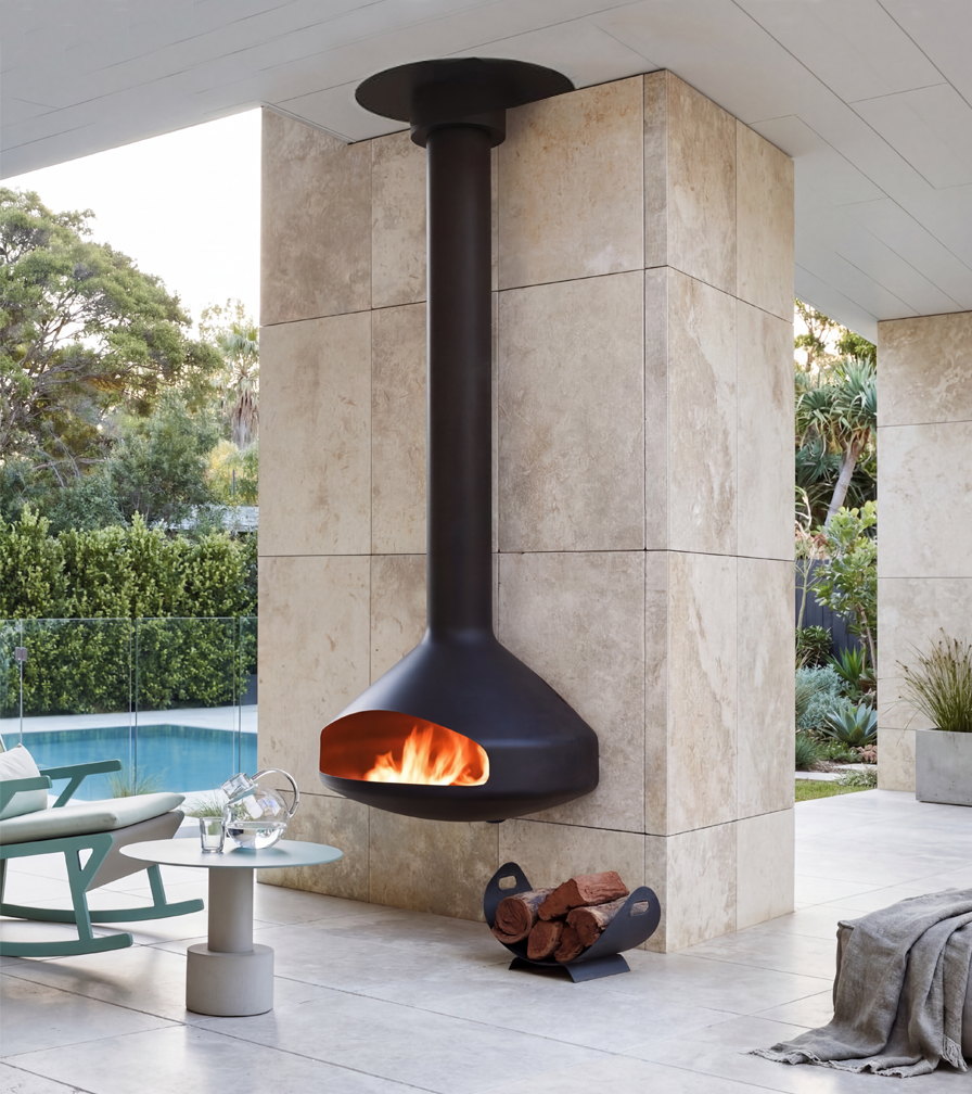 Paxfocus mounted against a travertine column on a covered poolside terrace