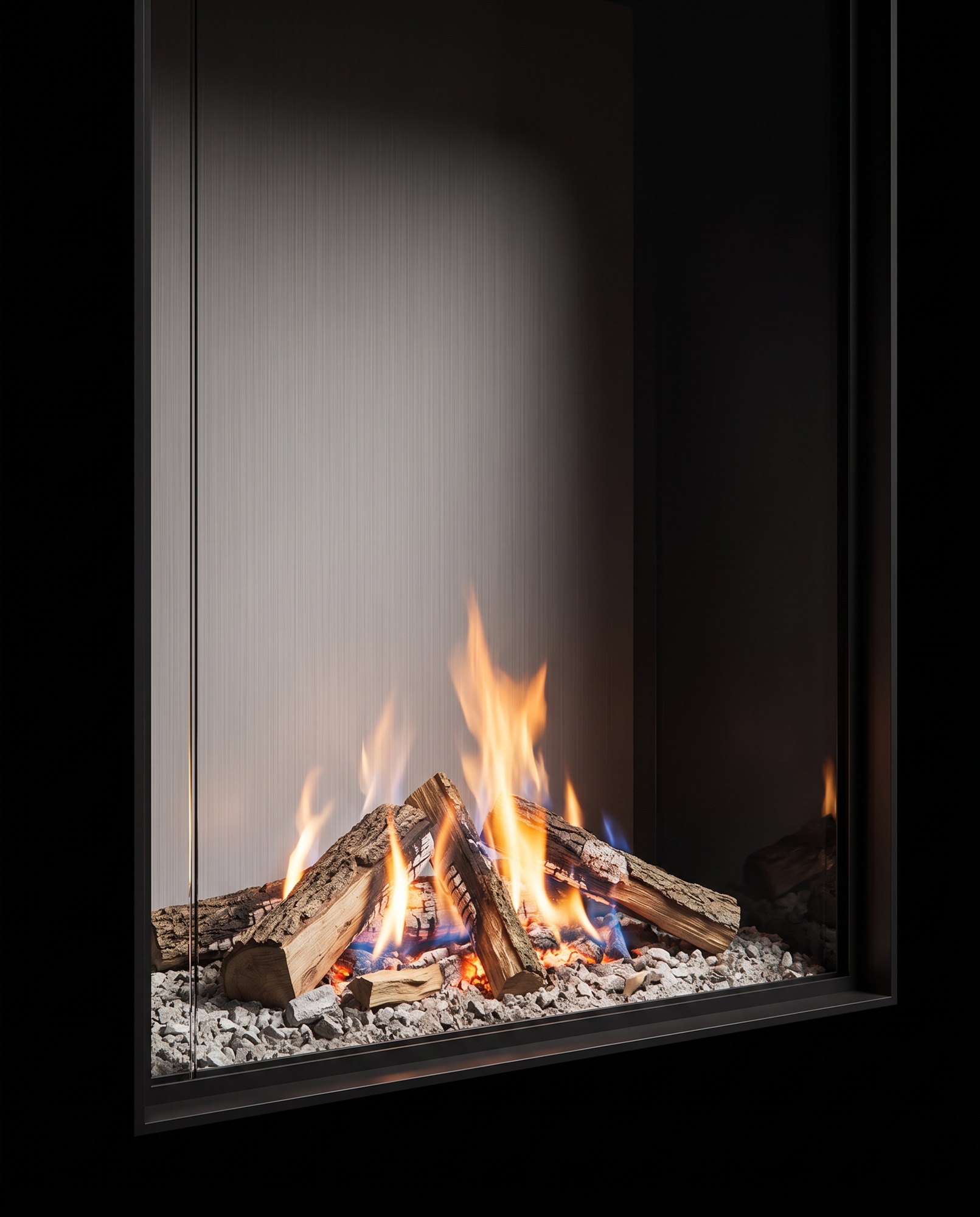 The U33 Tall&rsquo;s fire low in the tall window, the brushed panel rising above it