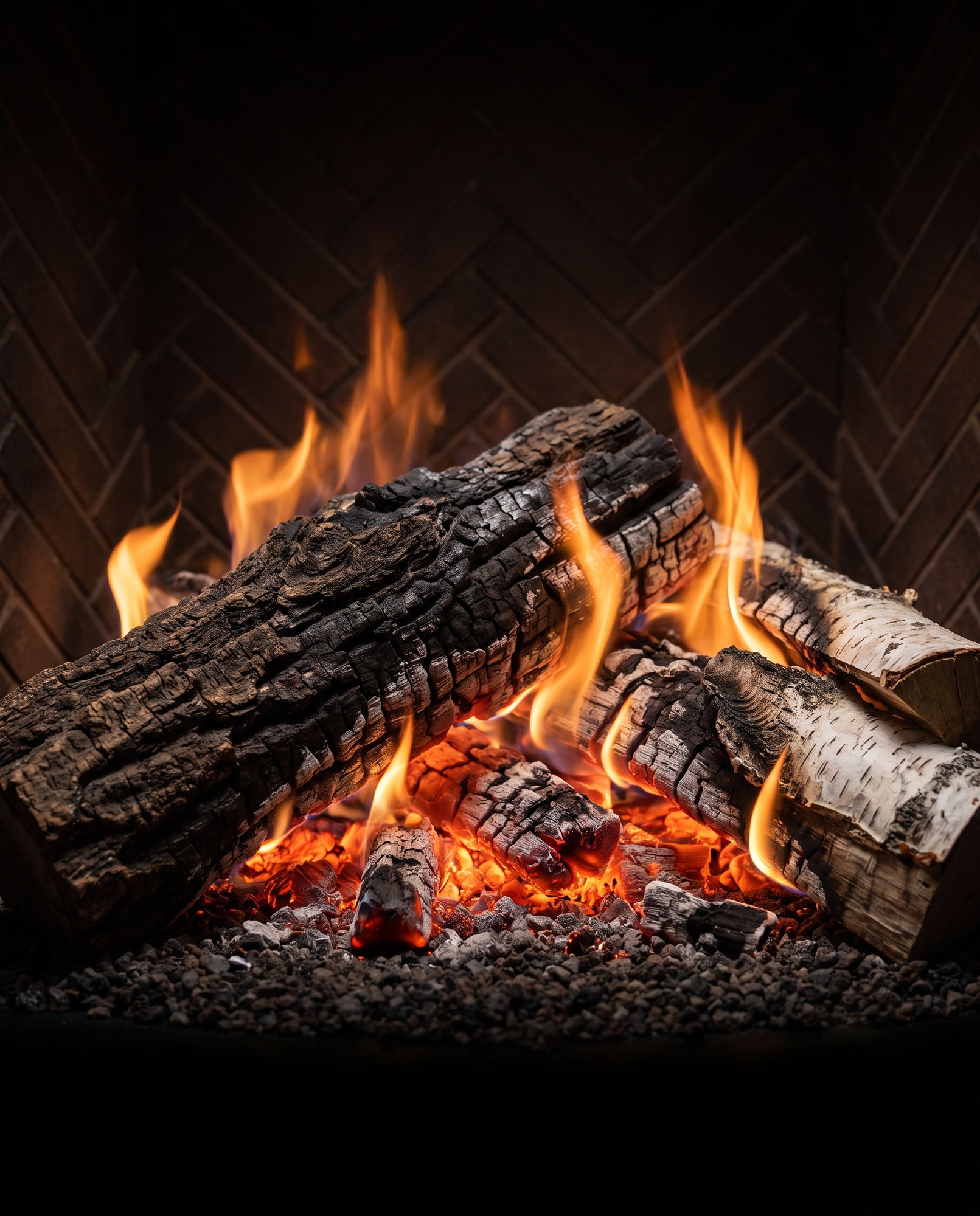 The U44&rsquo;s charred oak and birch splits over glowing embers, up close