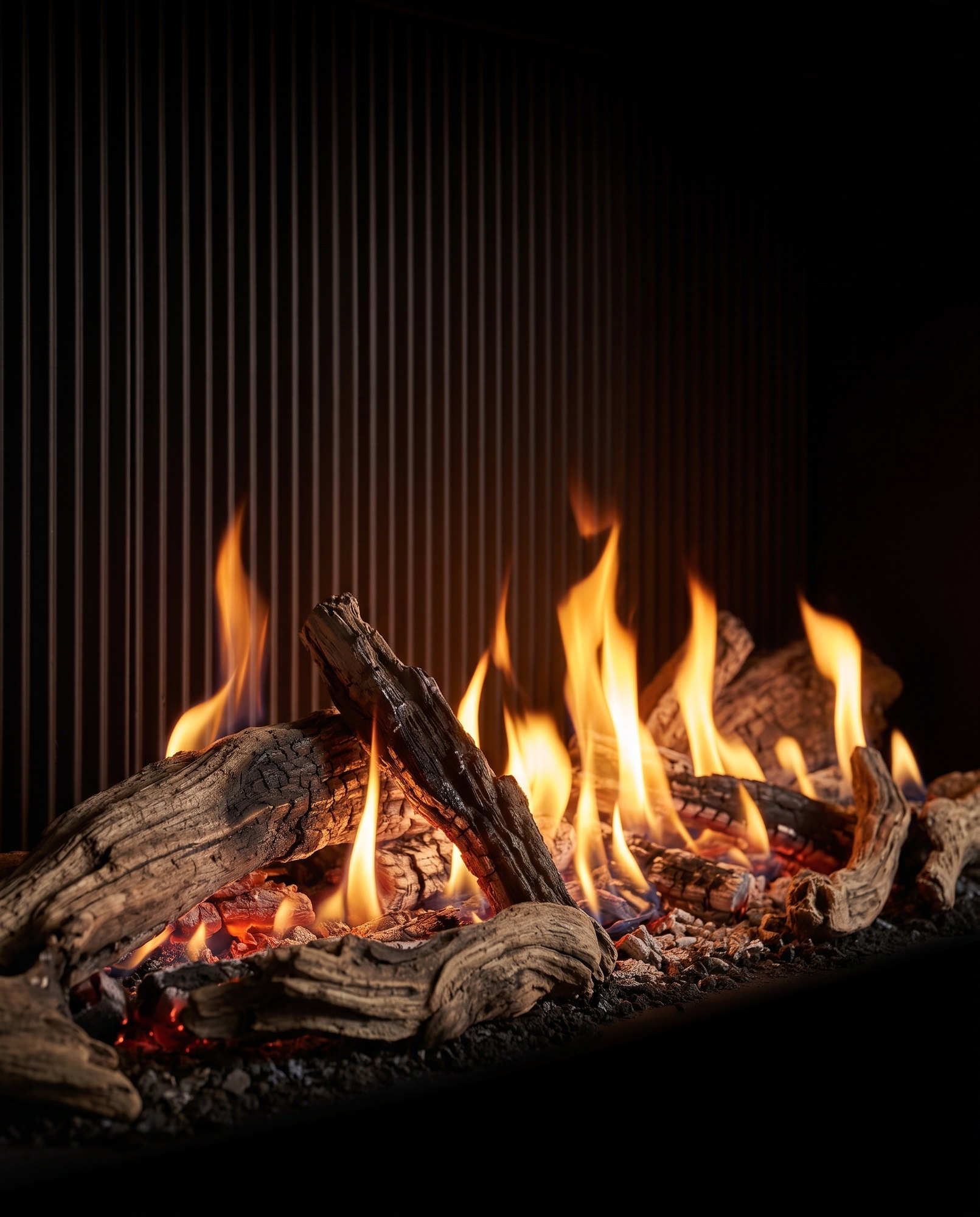 The U50 Tall Linear&rsquo;s driftwood and embers glowing against the fluted liner