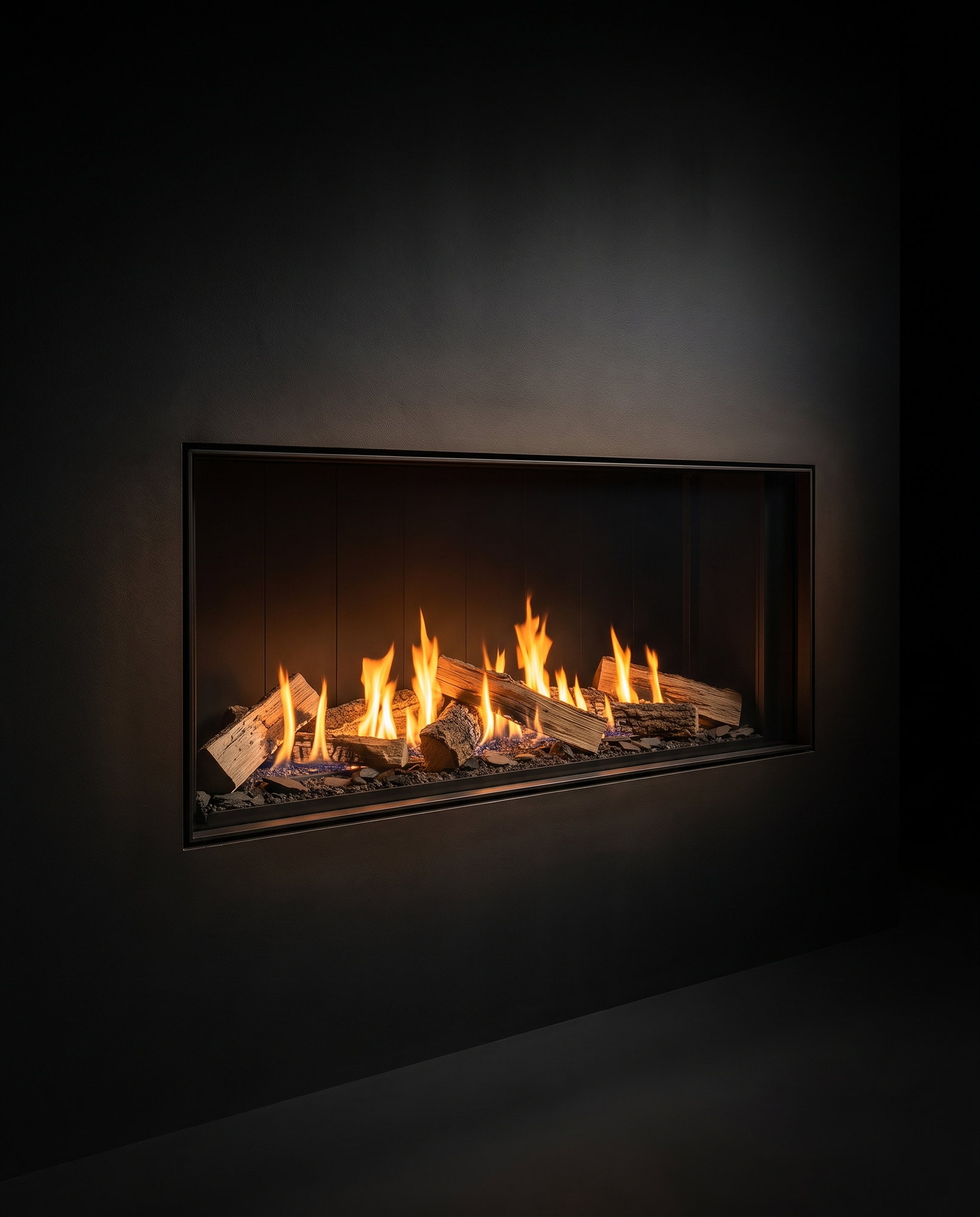 The U70 Tall Linear at a three-quarter view &mdash; the long frameless ribbon in the black void