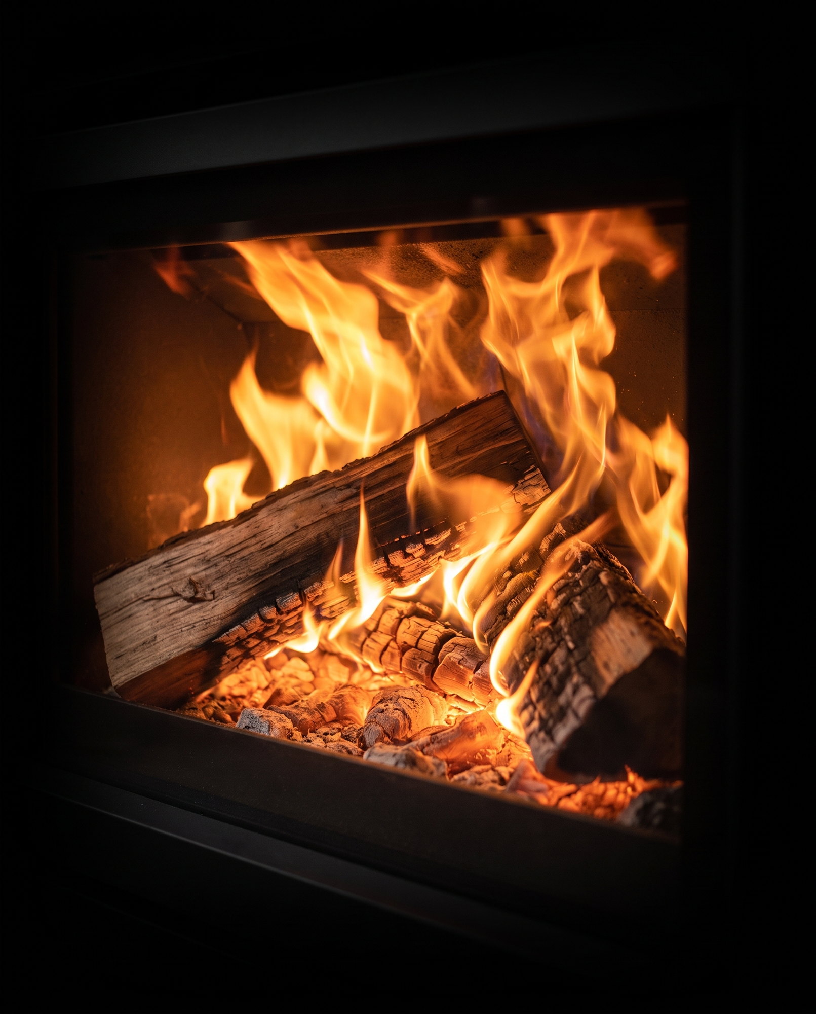 The 6-H’s split-log fire up close