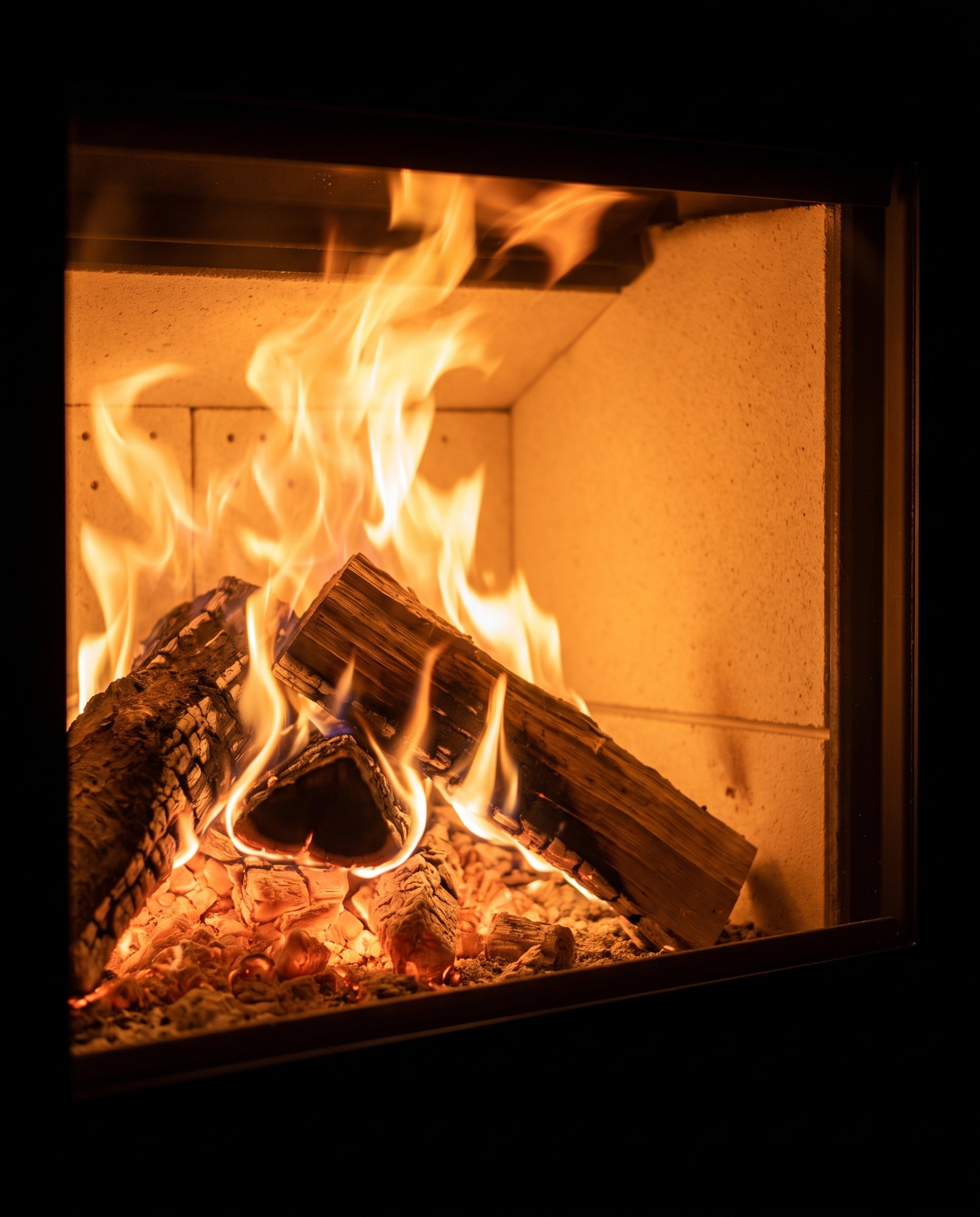 The 16-Z&rsquo;s split-log fire on the firebrick