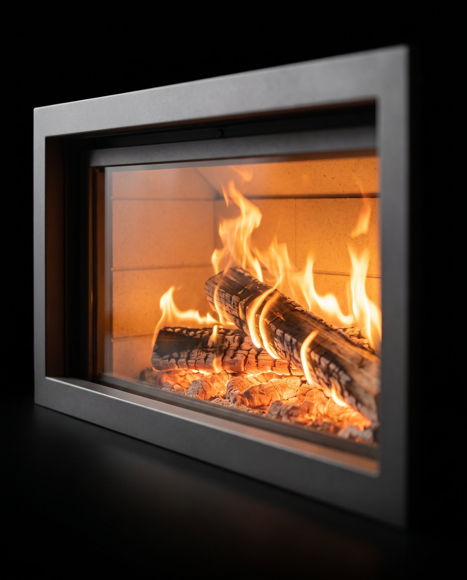 Long split logs burning across the 21’s firebox