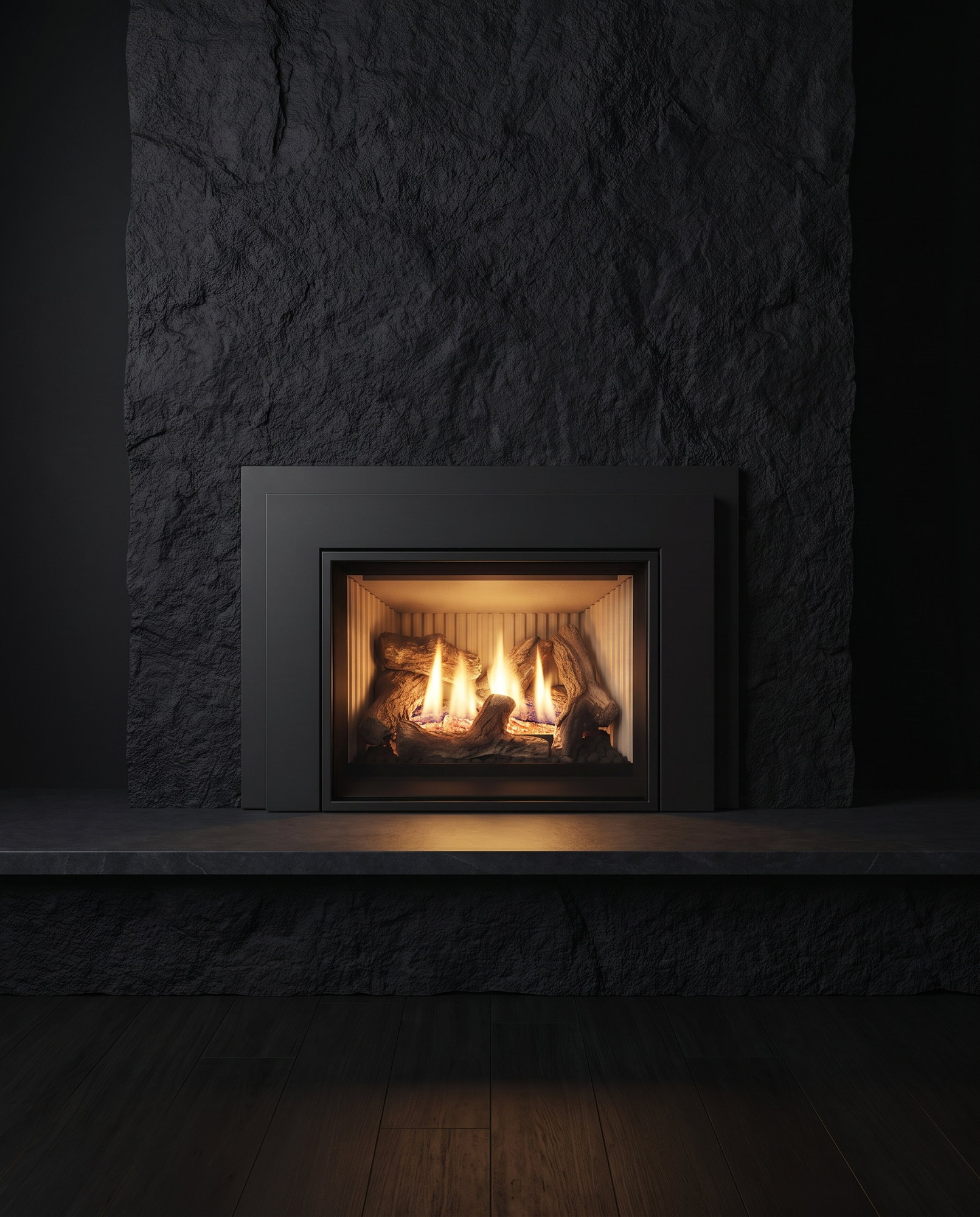 The Enviro E20 in a dark stone chimney breast