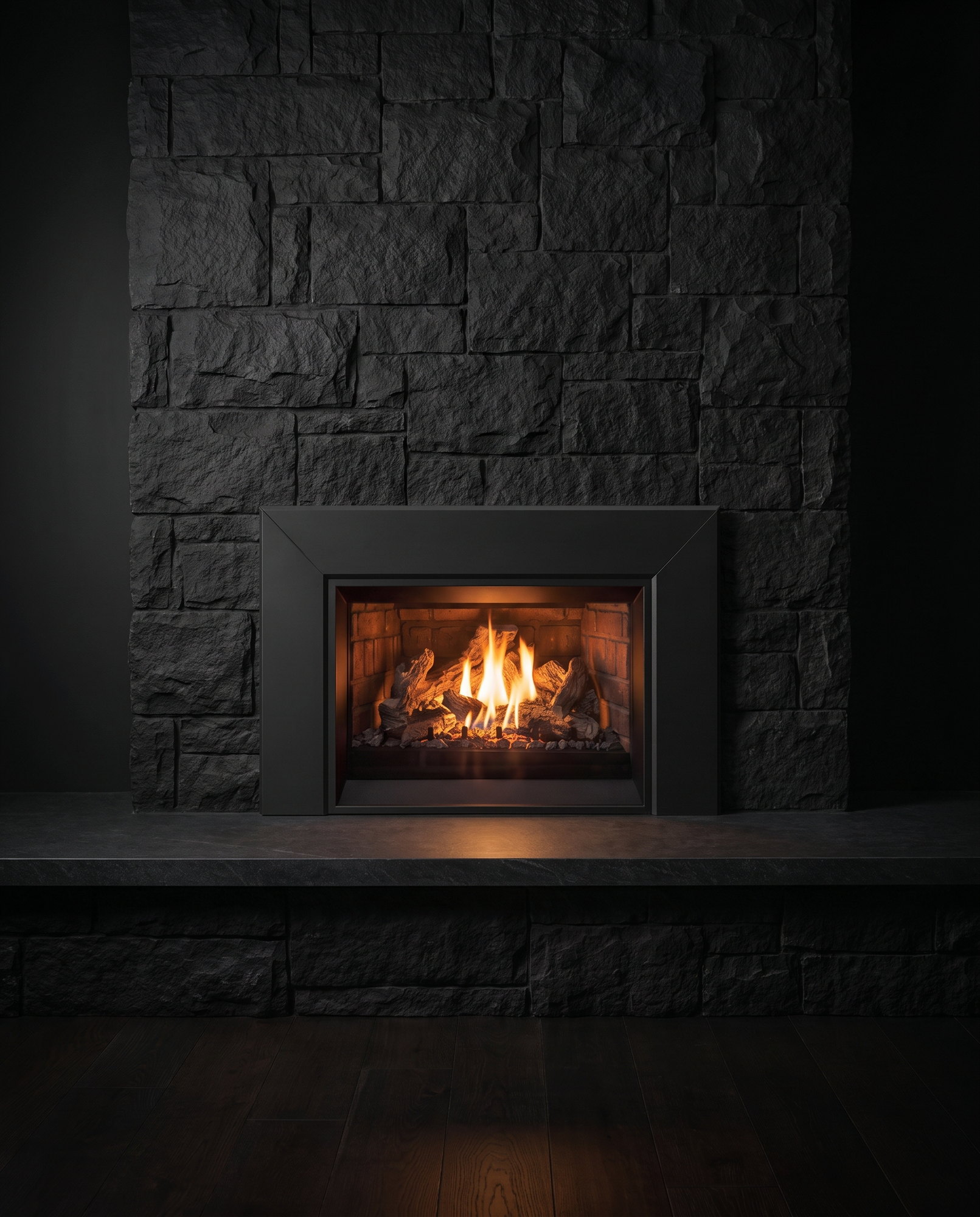The Enviro E25 in a dark stone chimney breast