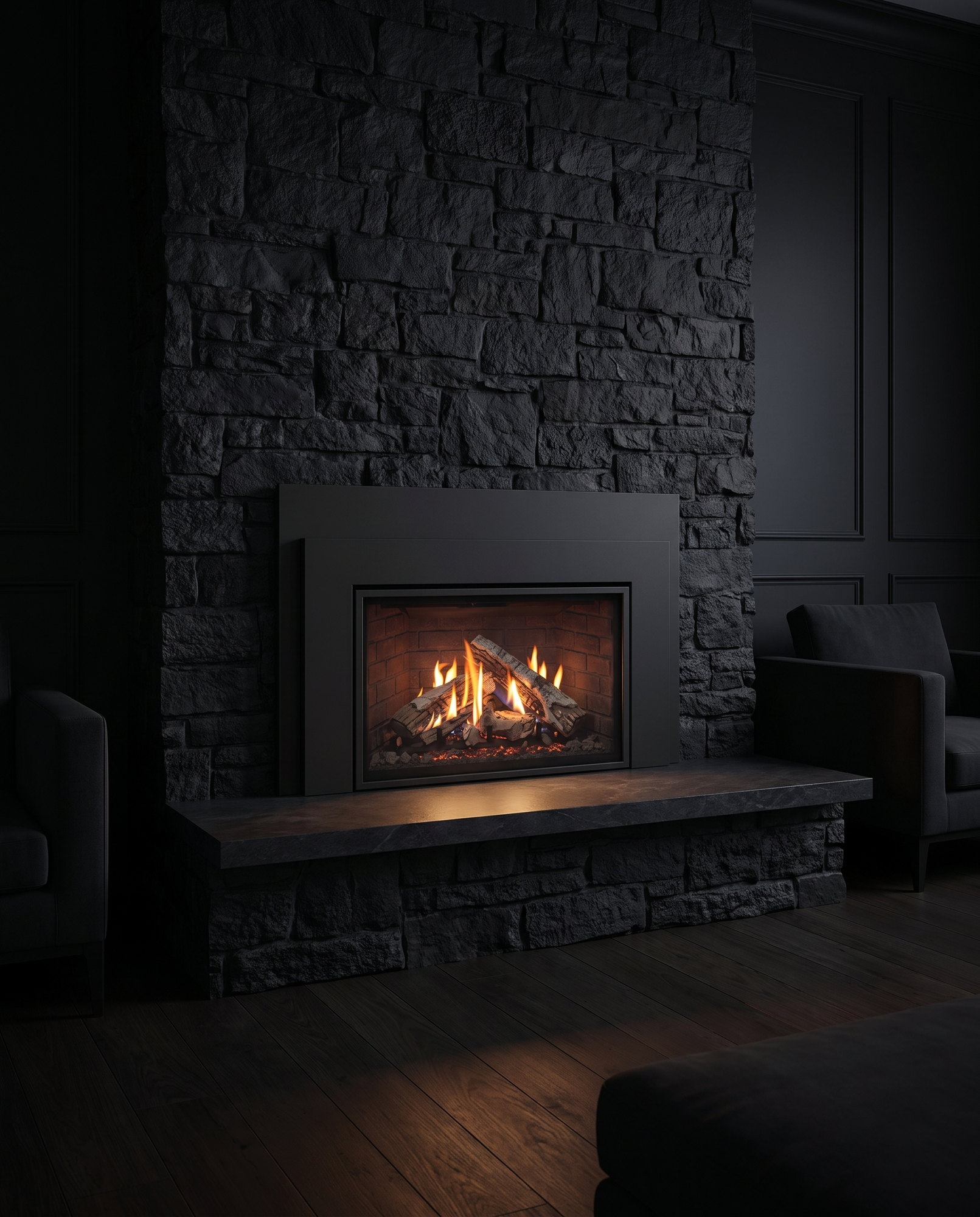 The Enviro Ri30 in a dark stone chimney breast