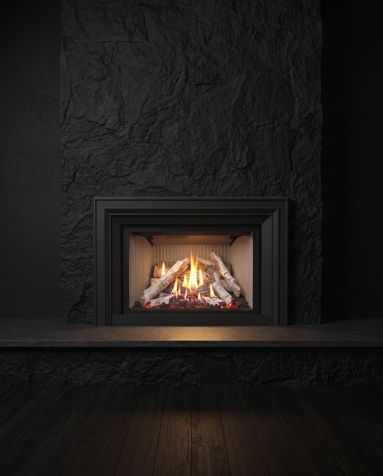 The Enviro EX32 in a dark stone chimney breast