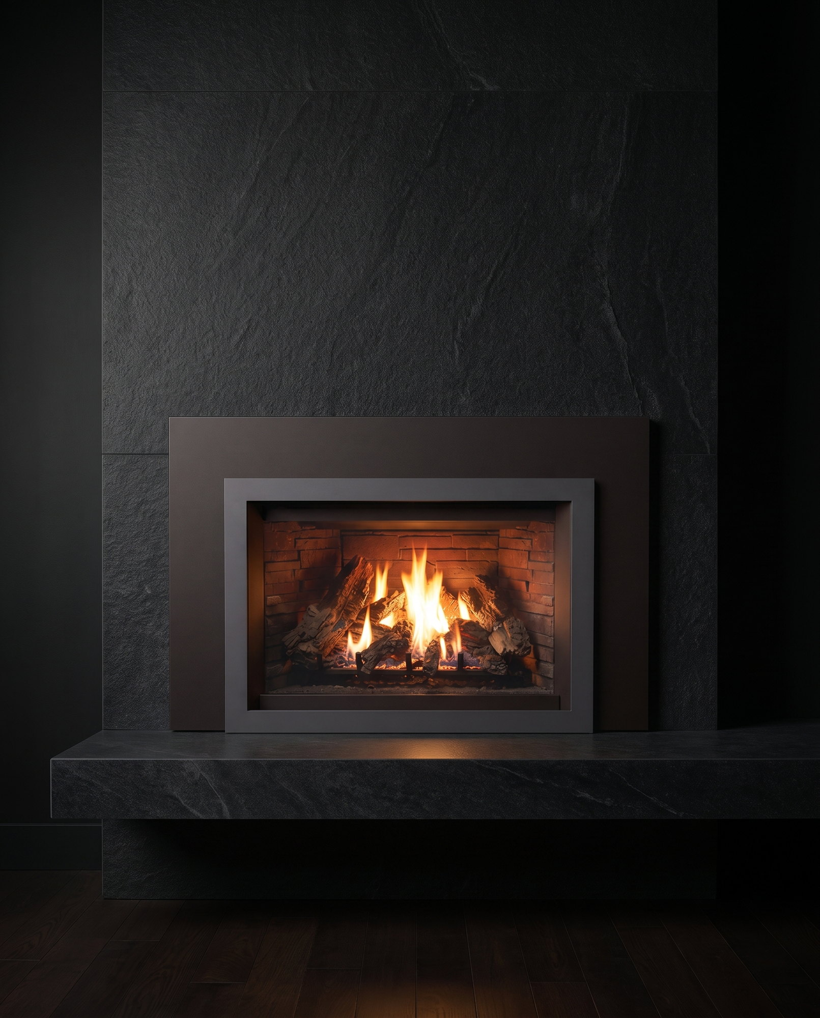 The Enviro E30 in a dark stone chimney breast