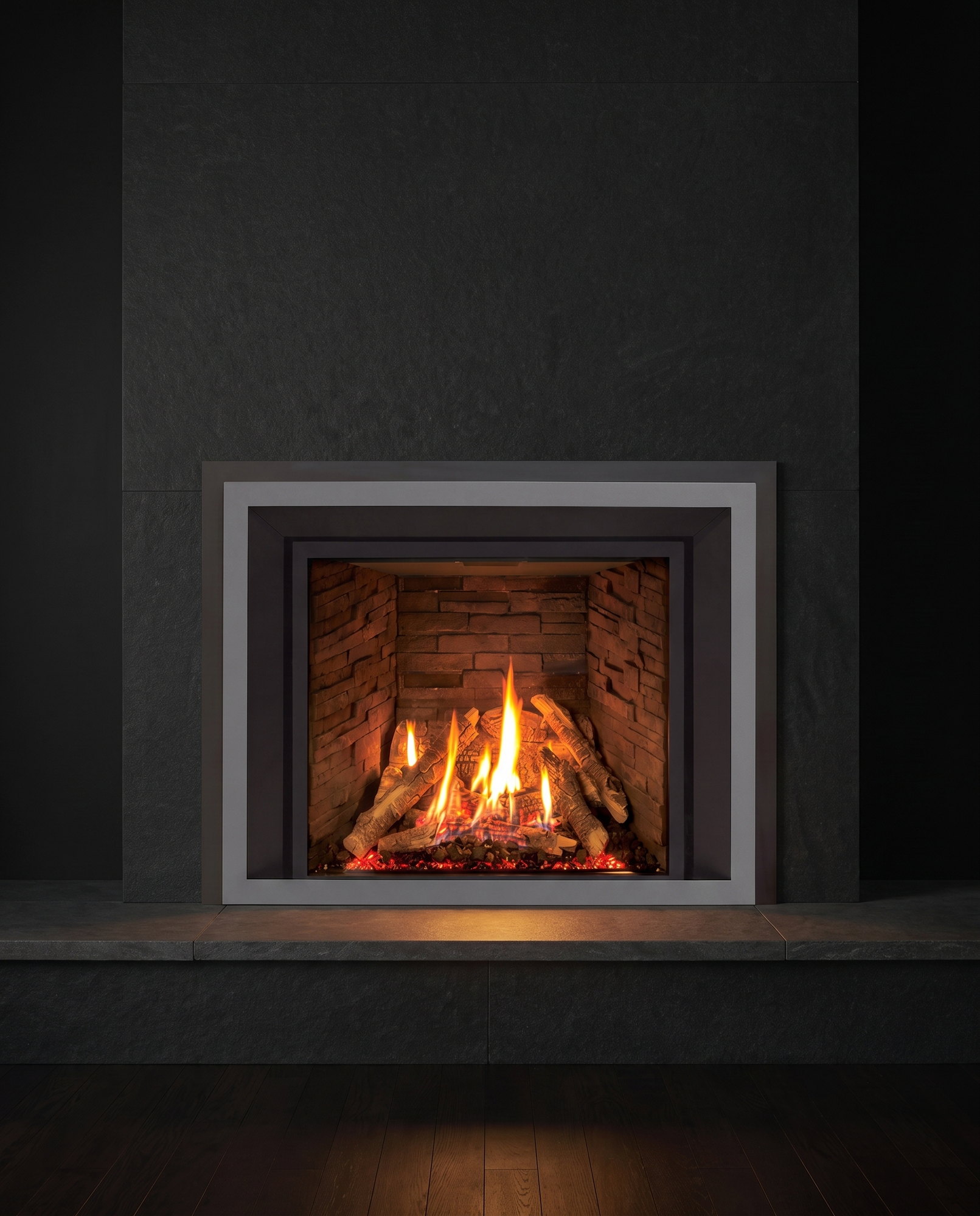 The Enviro EX35 in a dark stone chimney breast