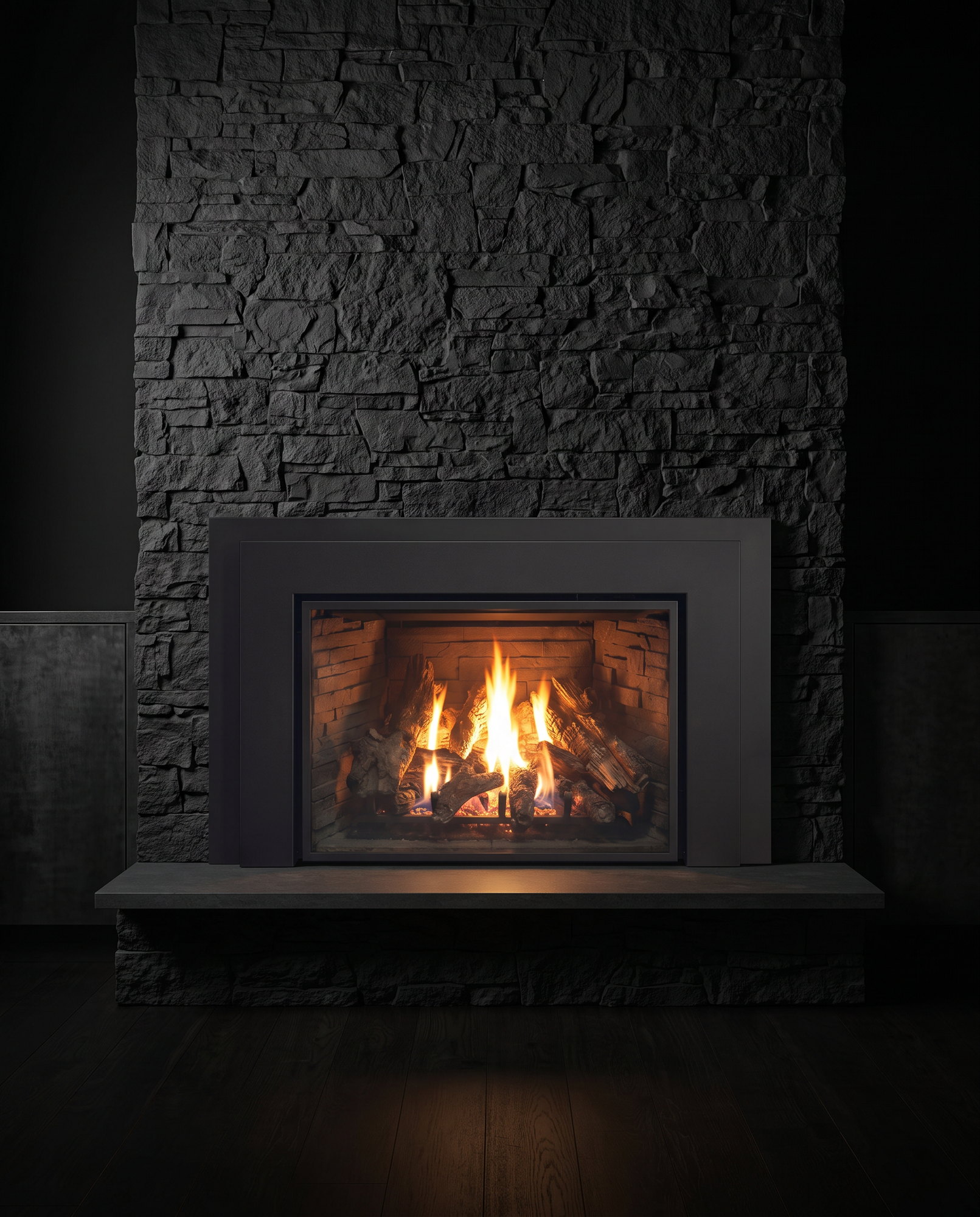 The Enviro E44 in a dark stone chimney breast