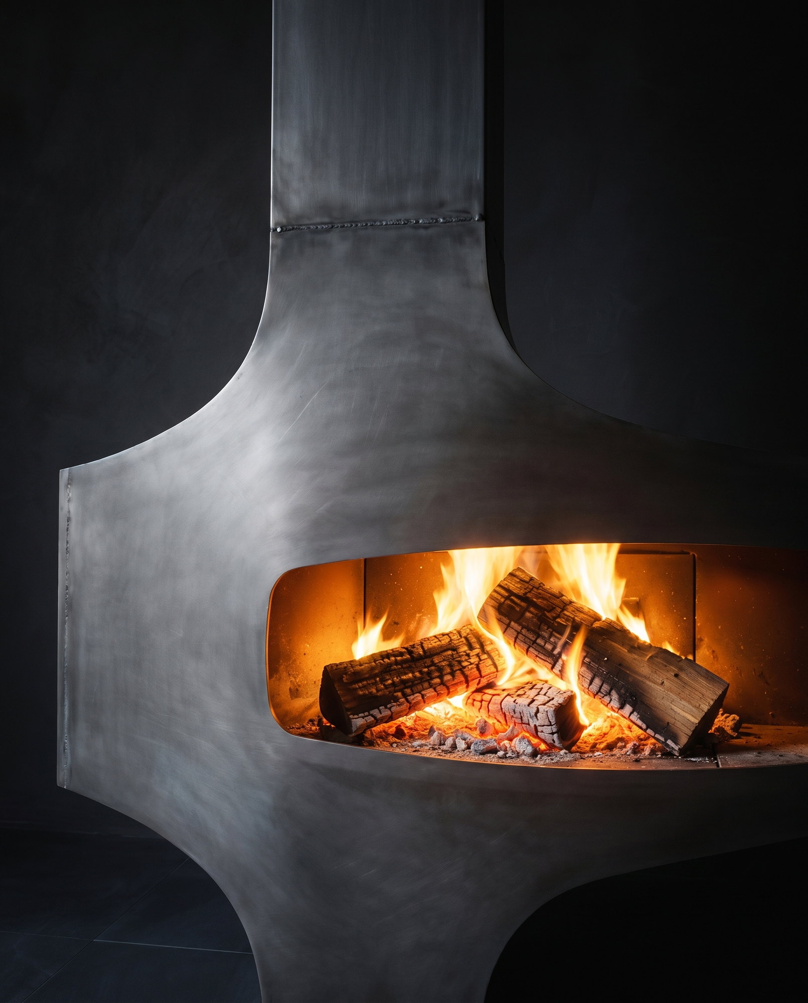 The Heterofocus letterbox fire opening dead-on, waxed steel around it