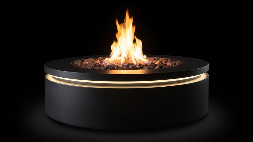 The Halo Fire Pits — outdoor — burning in the black studio void