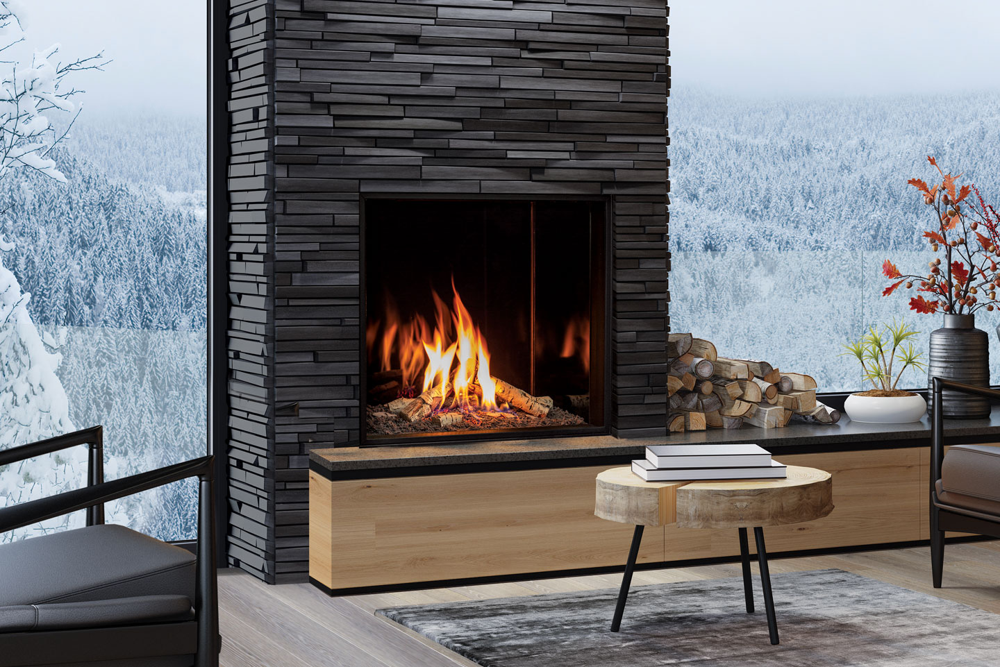 Urbana’s own render of the U33 in a slate chase — the almost-square window, birch fire