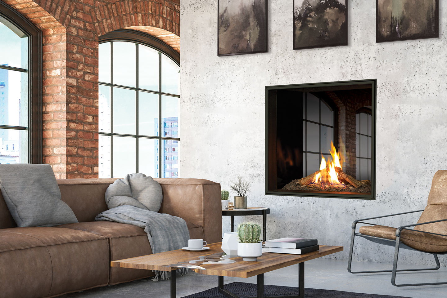Urbana U33 burning in a brick loft living room