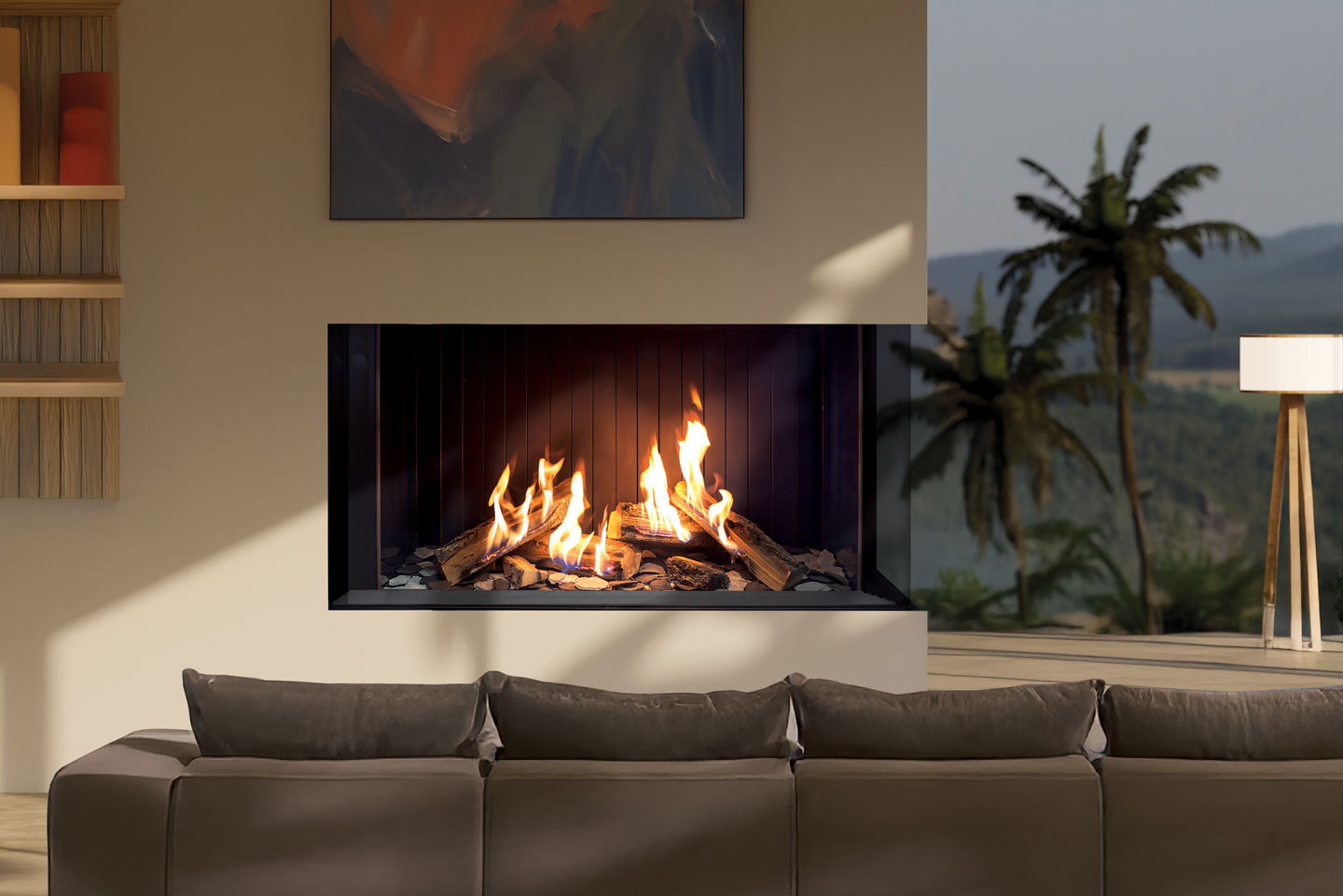 Urbana U50 Tall Ultra alight in a lounge with palms through the window