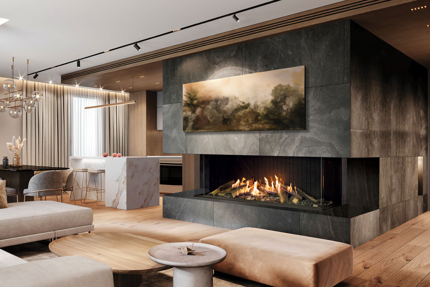 Urbana U70 Tall Ultra burning in a warm restaurant lounge